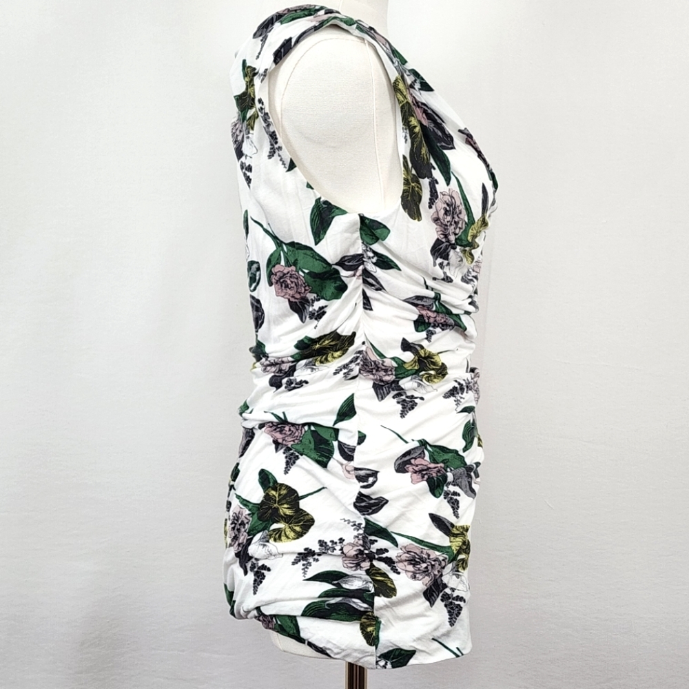 H&M White Floral Ruched Tank Top Medium Fully Lined - Picture 5 of 9